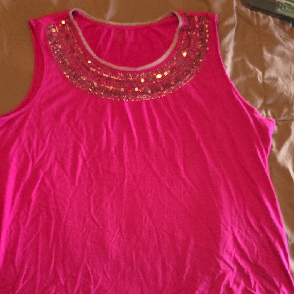 Sequined Scoop Neck Tank Top in Hot Pink